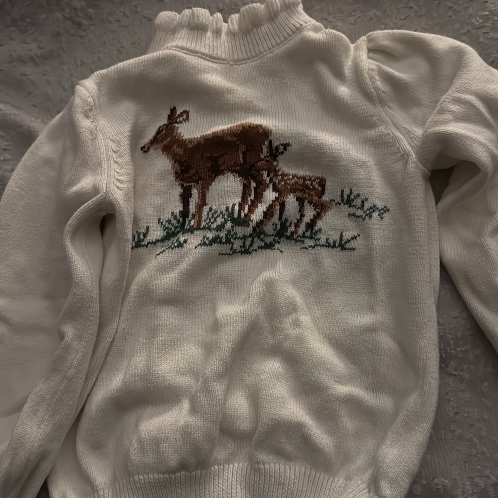 Janie and Jack Cream Sweater with Brown Deer Motif